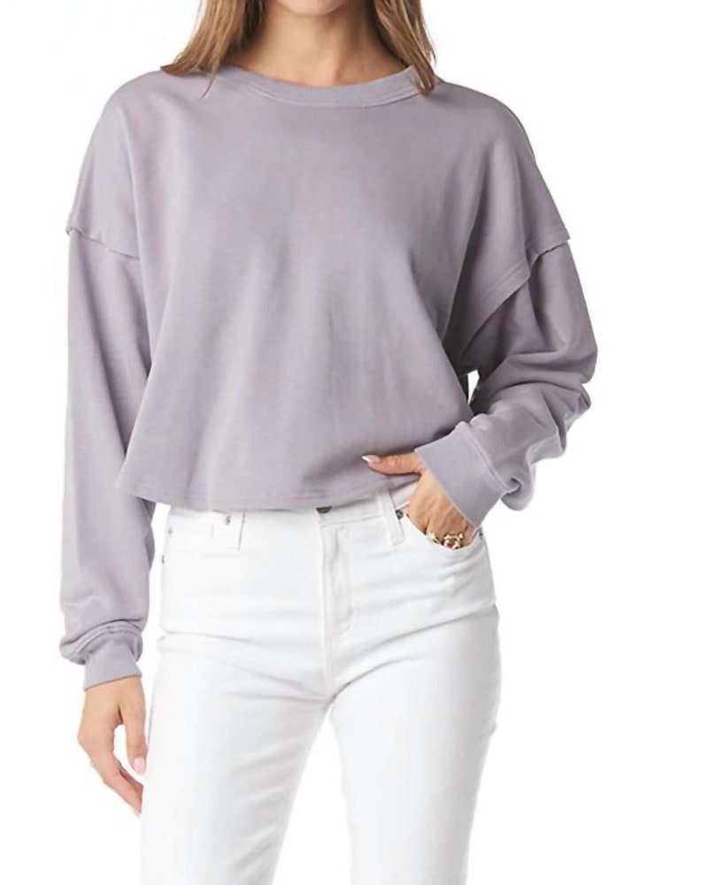 Front of a model wearing a size L Brooklyn Top in Dapple Grey in Dapple Grey by Tart Collections. | dia_product_style_image_id:332502